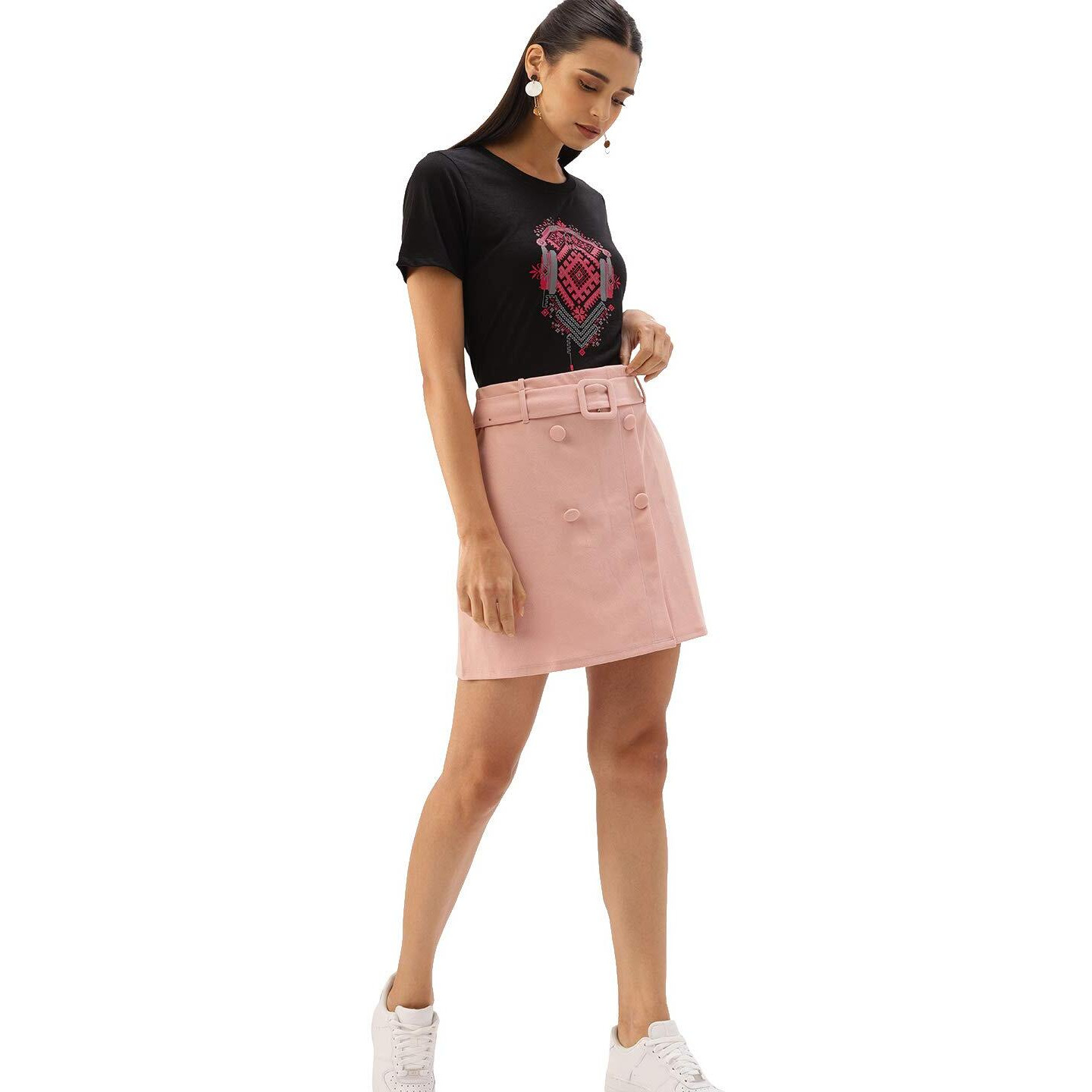 Fabricorn Women's Plain Black Printed Cotton Tshirt (Black, Small)