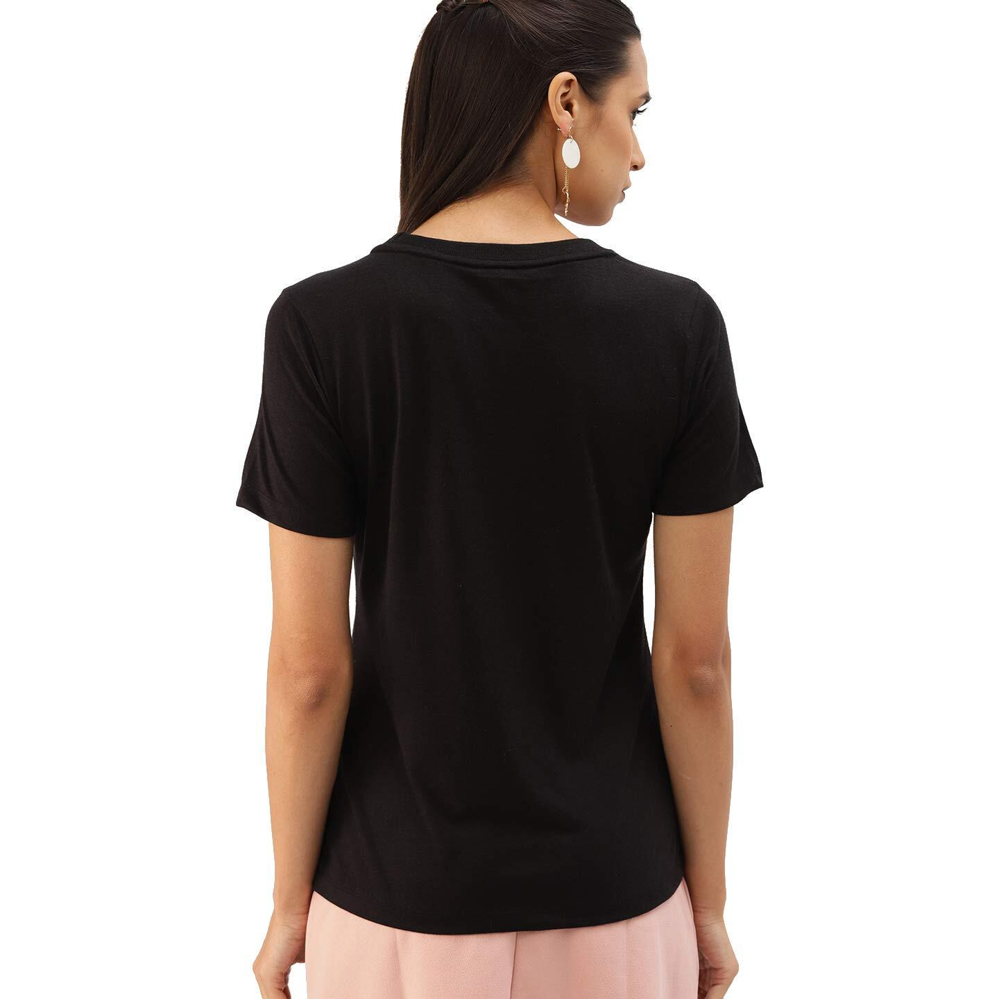 Fabricorn Women's Plain Black Printed Cotton Tshirt (Black, Small)