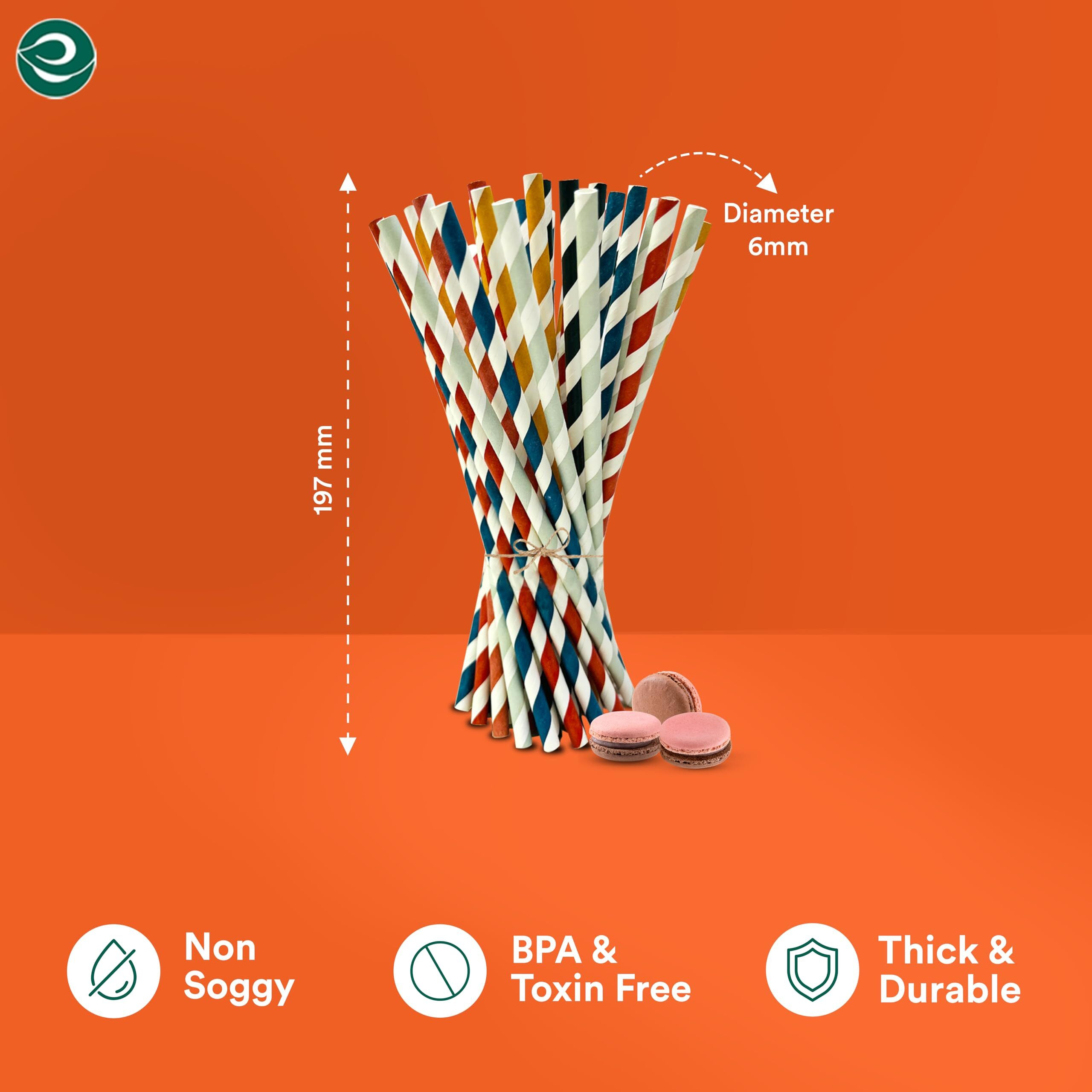 Eco Soul [6 Mm, 100 Count] Biodegradable Multicolor Paper Straws | Disposable Drinking Rainbow Eco-Friendly Compostable Paper Straws | Cocktail Cold Drink Juice Smoothie Non-Bendable Straws (Regular)