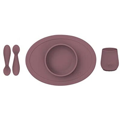 Ezpz First Food Set - 100% Food Grade Silicone Suction Bowl With Built-In Placemat, Training Cup & Spoon - Designed By A Pediatric Feeding Specialist - Promotes Self Feeding - 6 Months+ (Mauve)