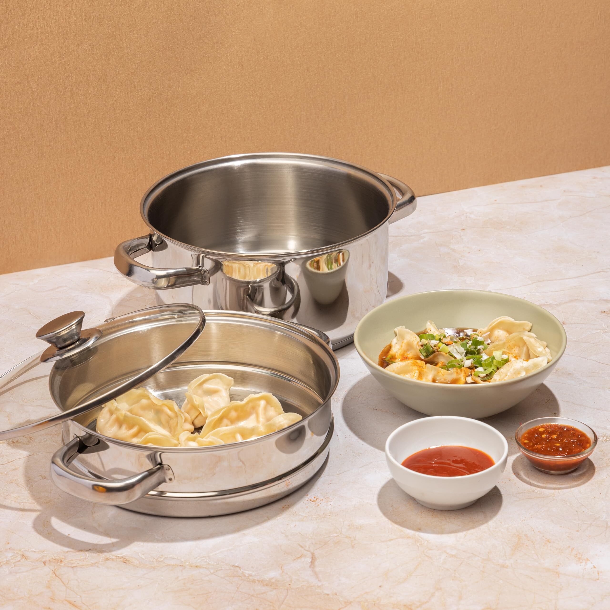 Vinod Stainless Steel Steamer 2 Tier With Glass Lid 18 Cm | 2.5 Mm Thick Base | Multi Purpose Momos, Modak Maker Steamer | Induction And Gas Base | 2 Year Warranty - Silver