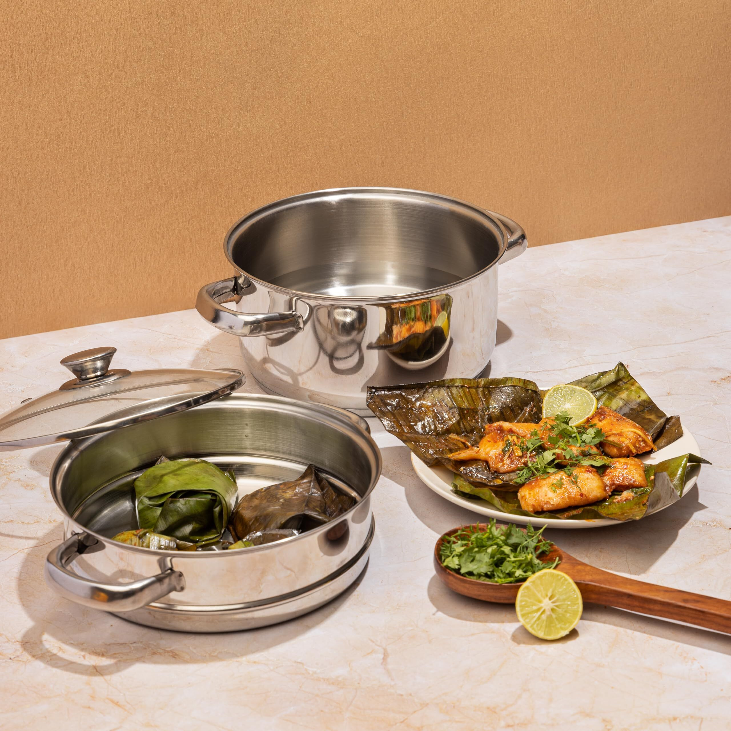 Vinod Stainless Steel Steamer 2 Tier With Glass Lid 18 Cm | 2.5 Mm Thick Base | Multi Purpose Momos, Modak Maker Steamer | Induction And Gas Base | 2 Year Warranty - Silver
