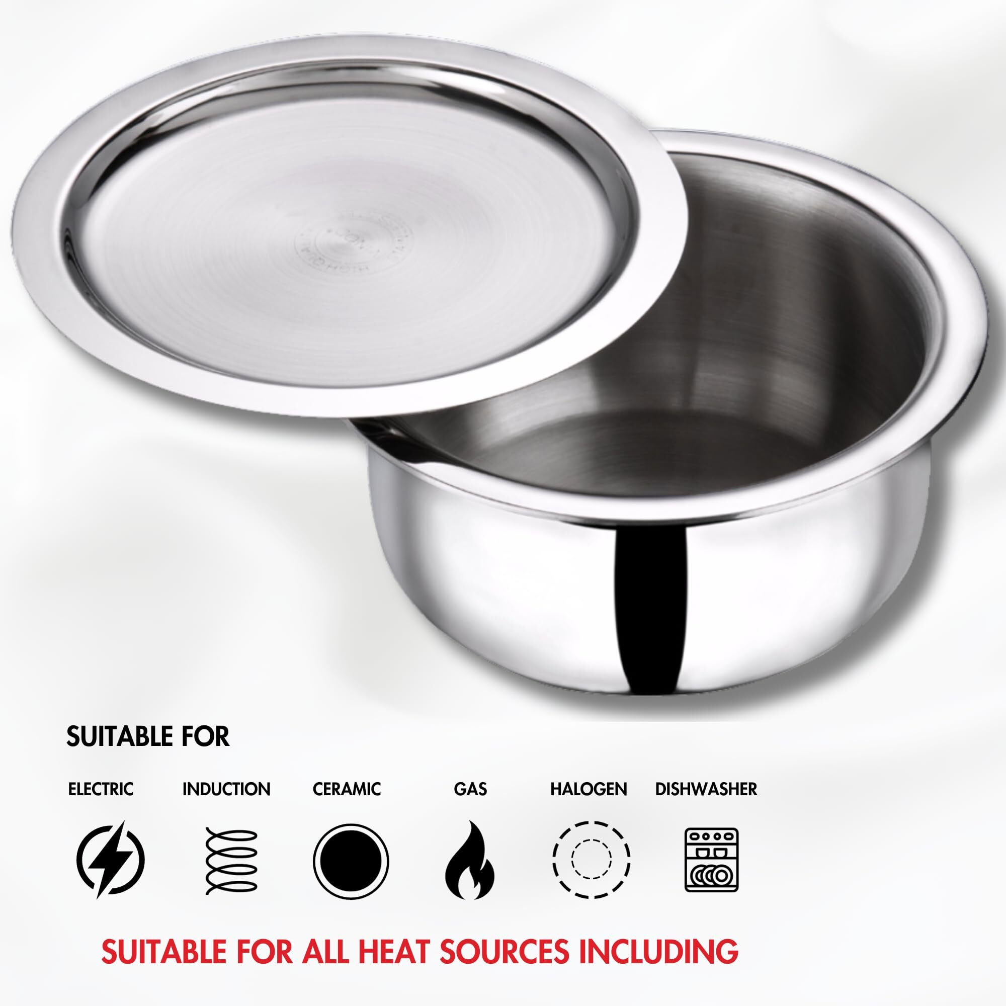 Vinod Platinum Triply Stainless Steel Tope With Stainless Steel Lid 5.2 Litres Capacity (24 Cm Diameter) - Silver (Induction And Gas Stove Friendly), 5 Years Warranty