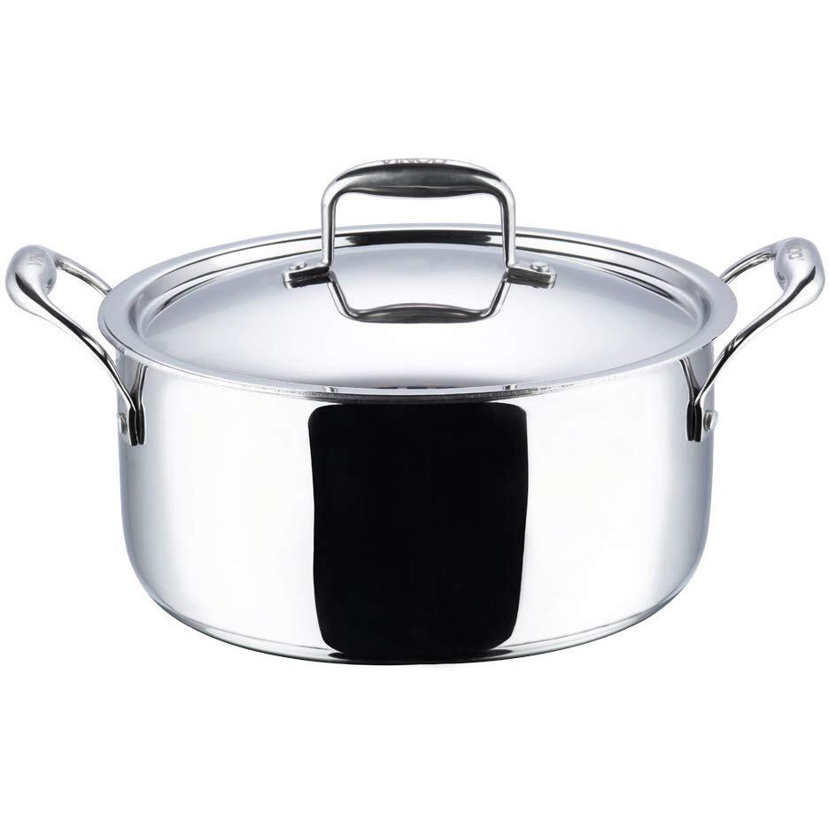 Vinod Platinum Triply Stainless Steel Saucepot With Lid - 8 Litre, 30 Cm | 2.5Mm Thick | Sas Bottom | Biryani Pot | Induction And Gas Base | 5 Year Warranty - Silver