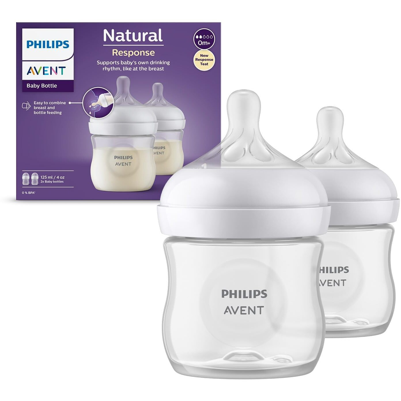Philips Avent Essential Manual Breast Pump | Easy Silicone Massage Cushion & Ergonomic Handle, Soft & Gentle, Bpa Free + 125Ml Natural Twin Bottle Combo (Scf417/11 + Scy900/02) By Fratelli