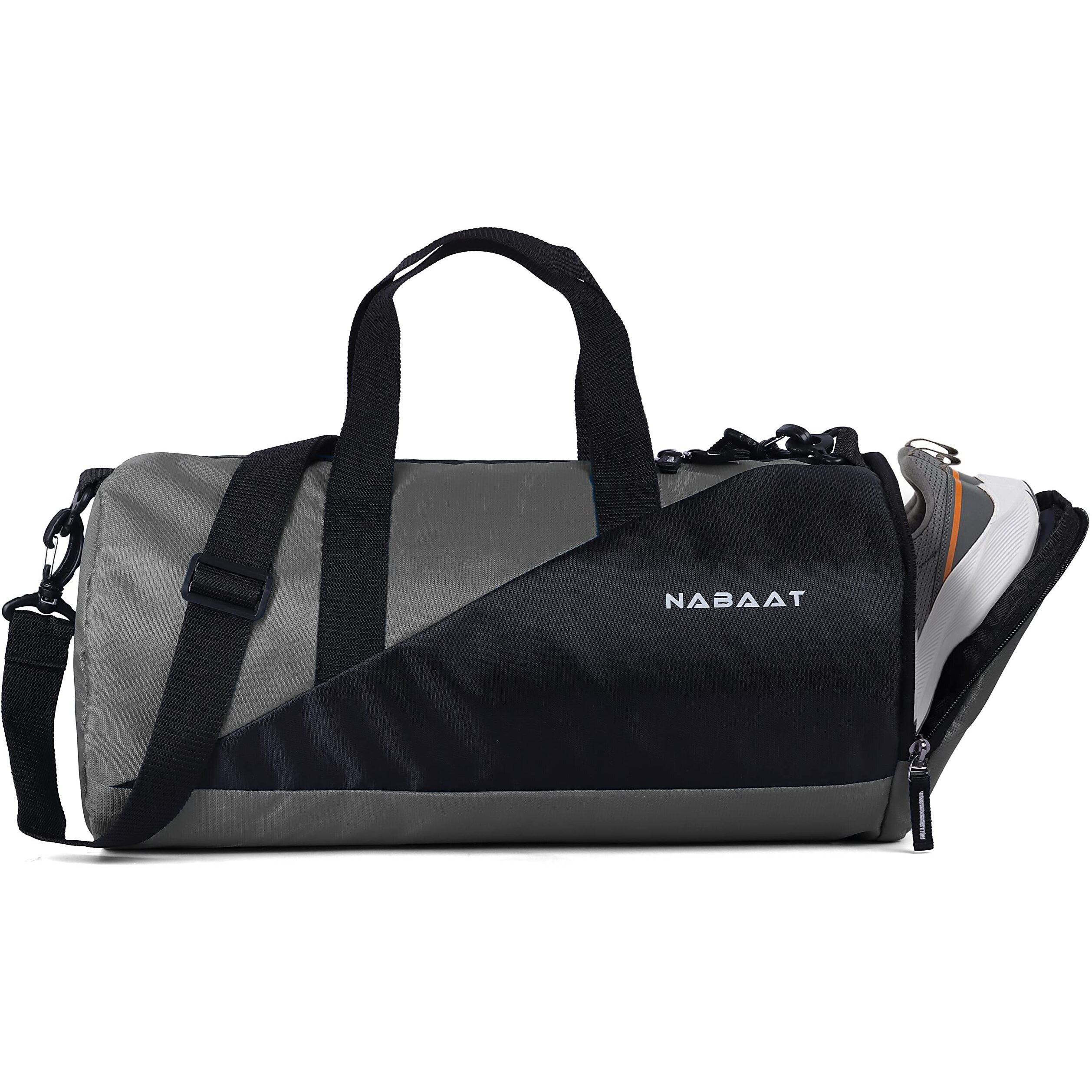 Nabaat Polyester Gym Bags For Men And Women Duffle Bag/Sports Bag/Shoulder Side Bag For Travel, Water Resistant With Shoe Compartment (Grey_Black, Gmb-Grbk2)