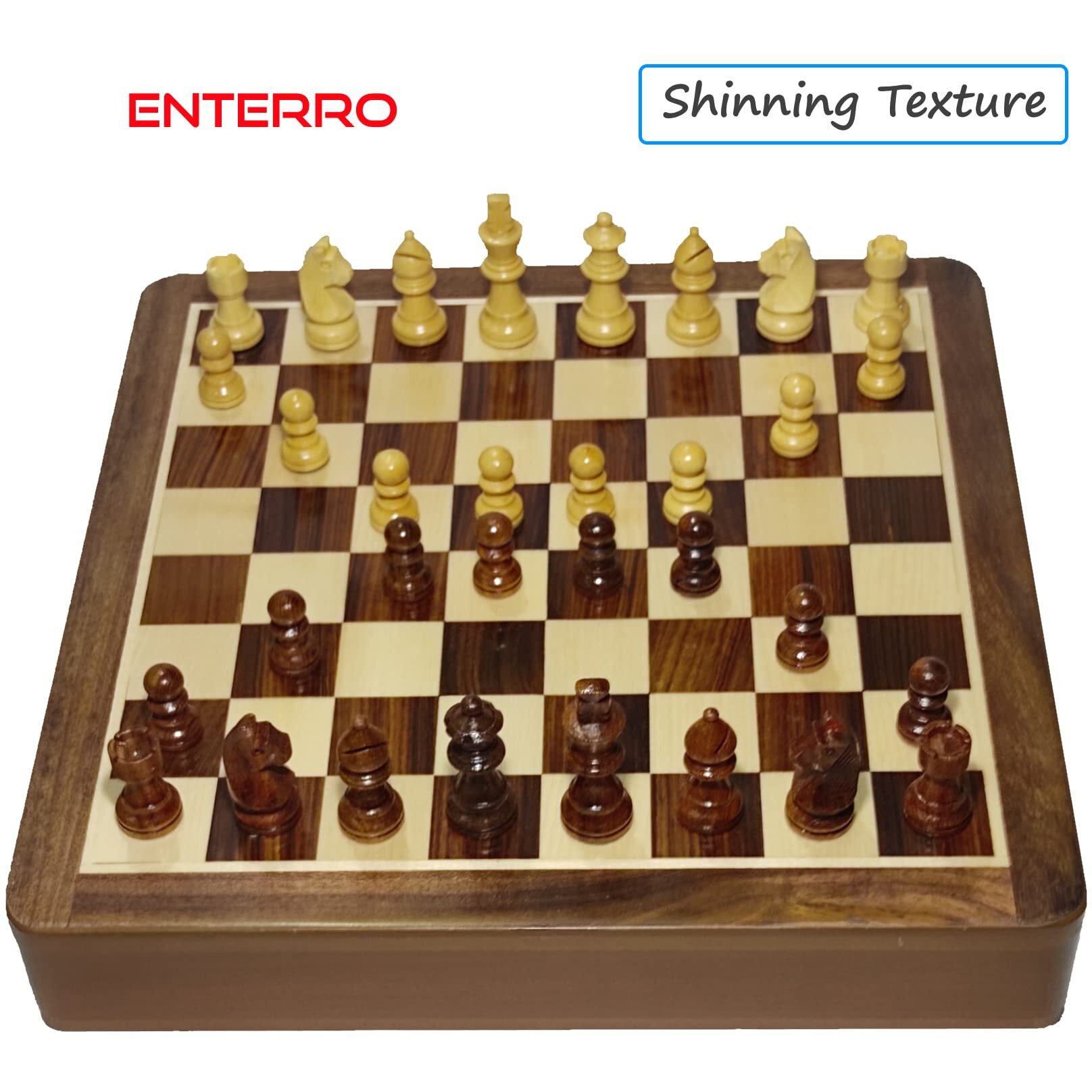 Enterro Wooden Drawer Chess Set 10 X 10 Inch With Magnetic Chessman Coins - Handcrafted Indoor Game & Travel Friendly For Kids Adults 10 Inch
