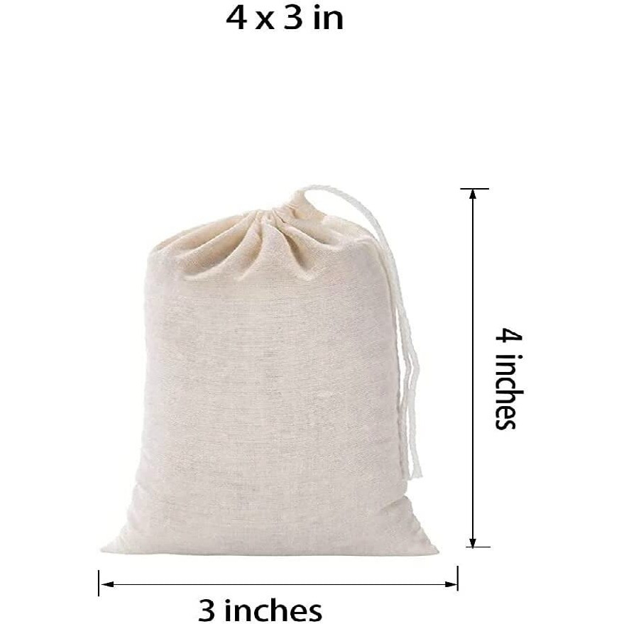 Nj Overseas Cotton Drawstring Muslin Bag 3X4 Inches, Coin Pouch,Herb Bag,Pouch For Wedding Party,Jewellery Bag,Gift Wrap Pack Bag, Ring Pouch, Party Gift Packing, Travel Pouch 20 Pcs, Off White