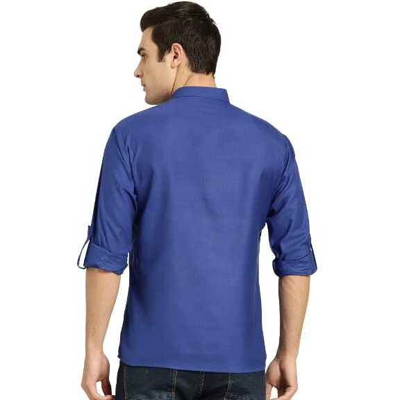 Sojanya (Since 1958, Men's Cotton Royal Blue Short Kurta, Size 40