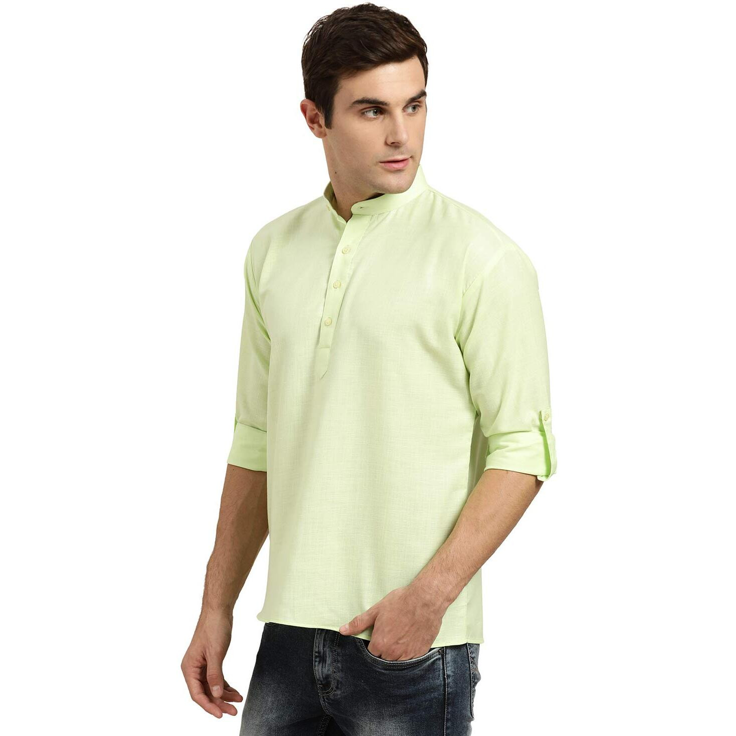 Sojanya (Since 1958, Men's Cotton Green Short Kurta, Size 42