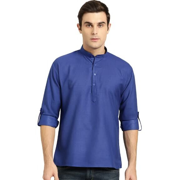 Sojanya (Since 1958, Men's Cotton Royal Blue Short Kurta, Sizse 42