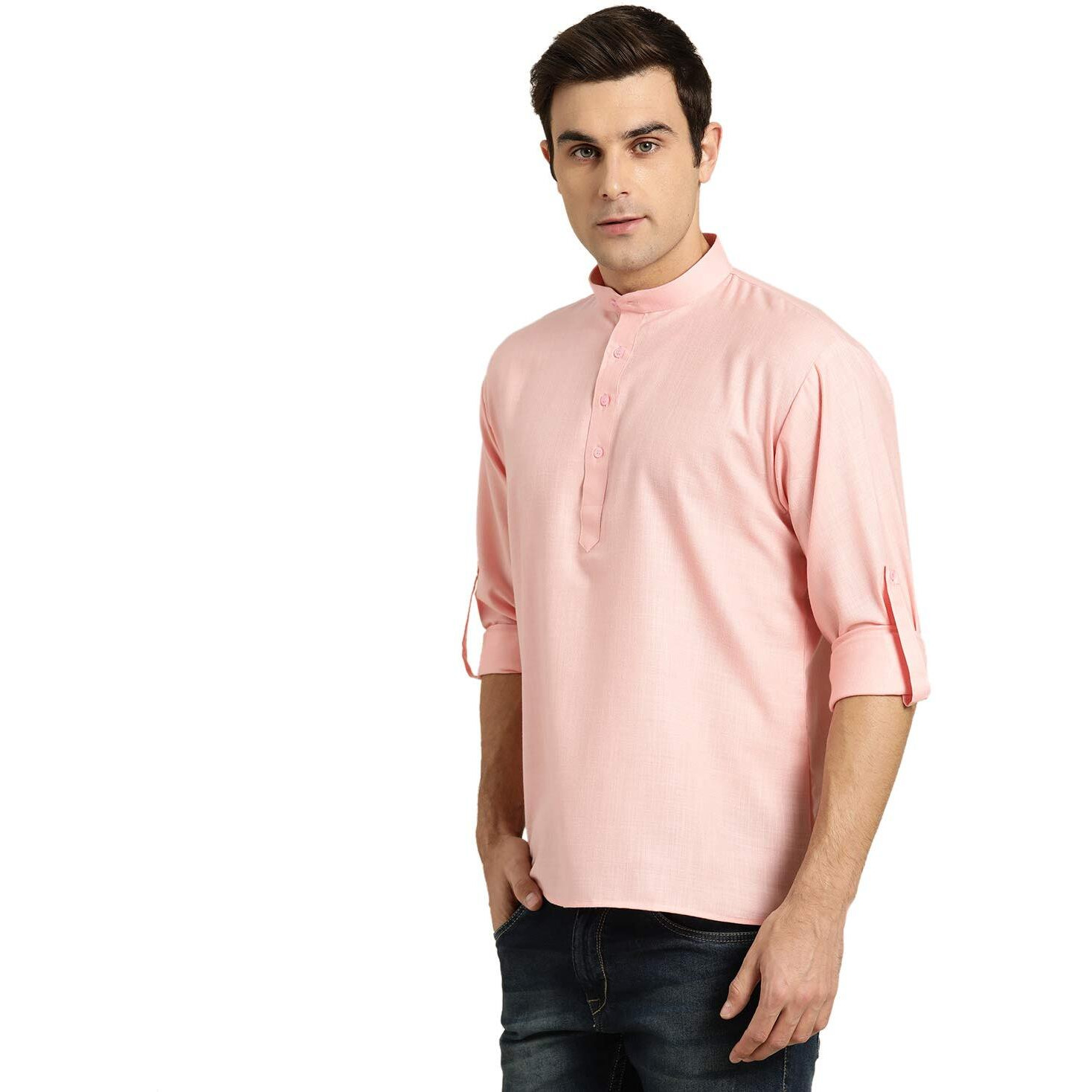 Sojanya (Since 1958, Men's Cotton Pink Short Kurta, Size 42