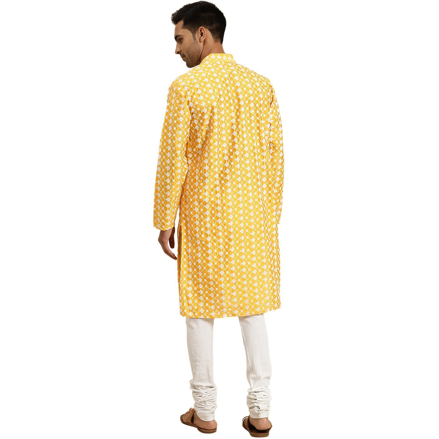 Sojanya (Since 1958, Men's Silk Blend Yellow Embroidered Only Kurta, Size  42