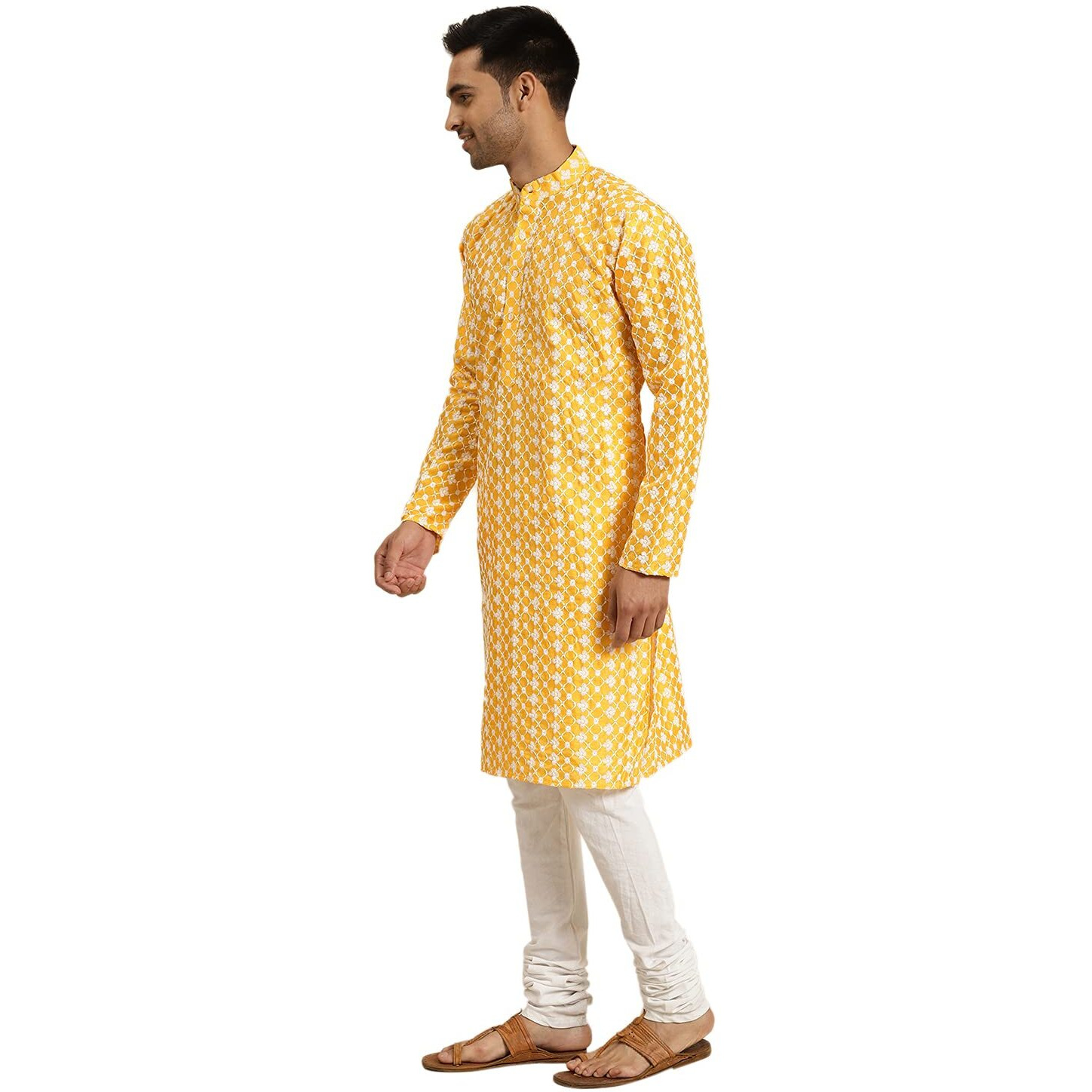 Sojanya (Since 1958, Men's Silk Blend Yellow Embroidered Only Kurta, Size  42