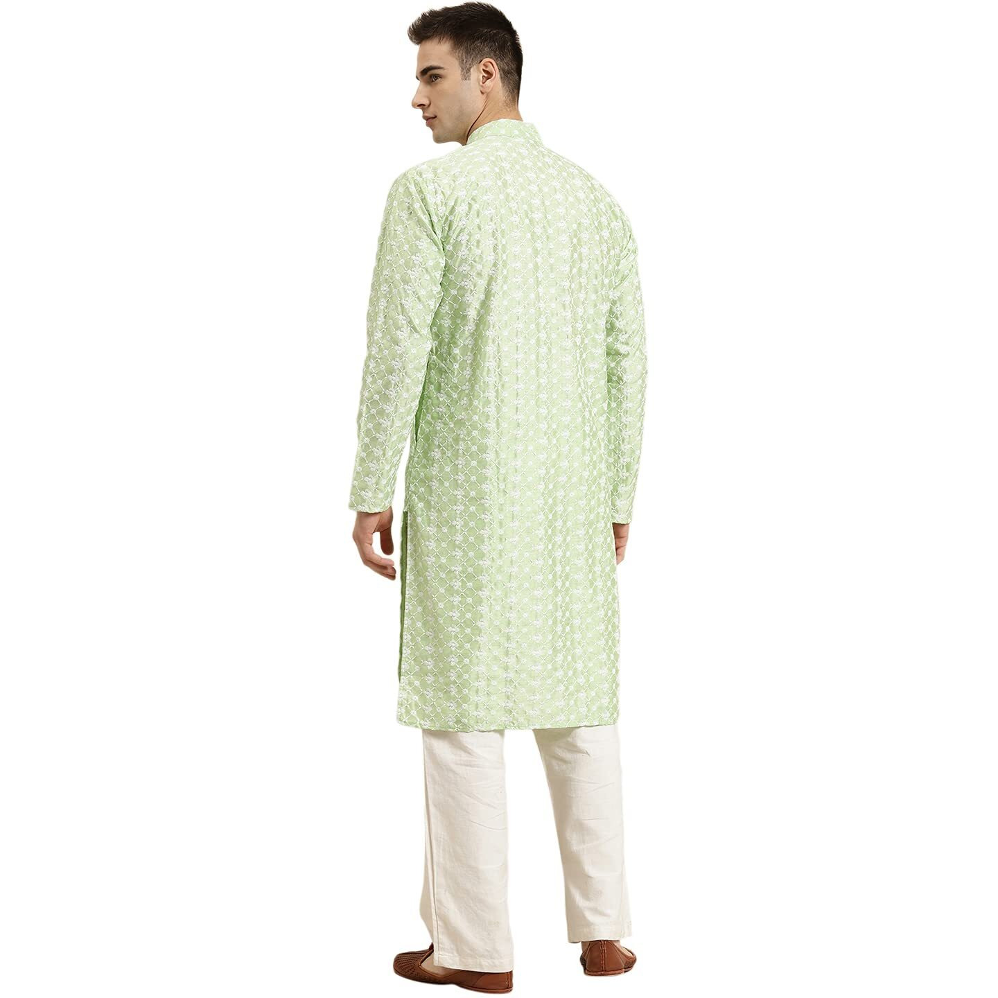 Sojanya (Since 1958, Men's Silk Blend Sea Green Embroidered Only Kurta, Size  36