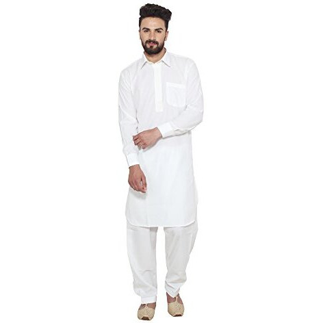 Sojanya (Since 1958, Men's Cream Cotton Blend Pathani Kurta & Salwar Set, Size Xxl