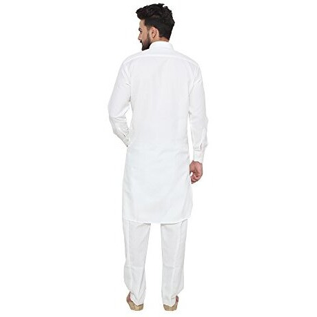Sojanya (Since 1958, Men's Cream Cotton Blend Pathani Kurta & Salwar Set, Size Xxl