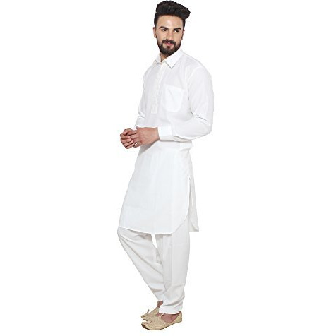 Sojanya (Since 1958, Men's Cream Cotton Blend Pathani Kurta & Salwar Set, Size Xxl