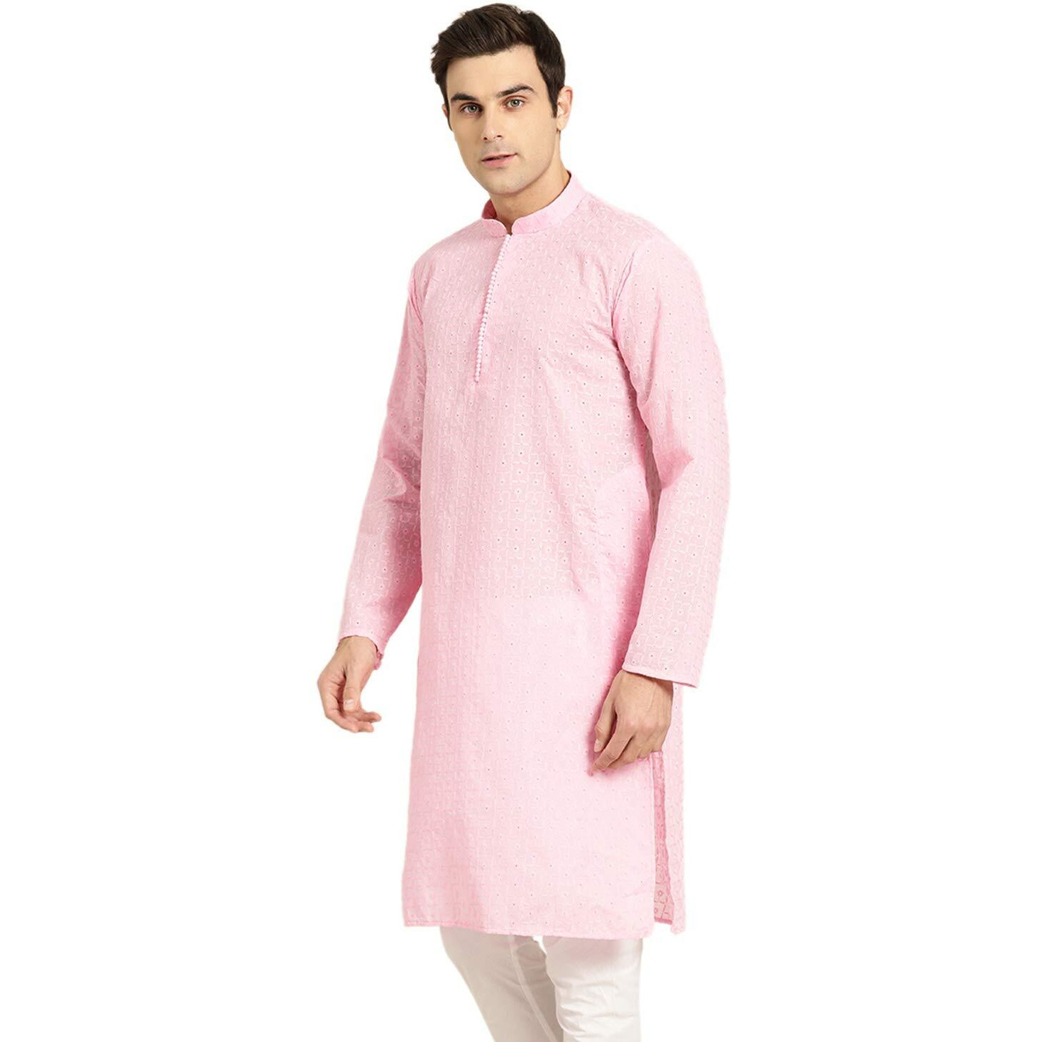 Sojanya Men's Cotton Solid Regular Kurta Sjr-Lk-Chikn-472-Pink-44_Pinksjr-Lk-Chikn-472-Pink-44