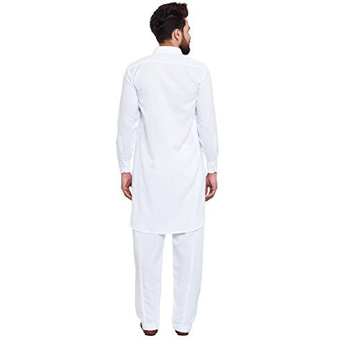 Sojanya (Since 1958, Men's White Cotton Blend Pathani Kurta & Salwar Set, Size Xl