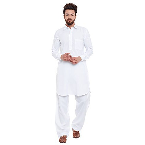 Sojanya (Since 1958, Men's White Cotton Blend Pathani Kurta & Salwar Set, Size Xl