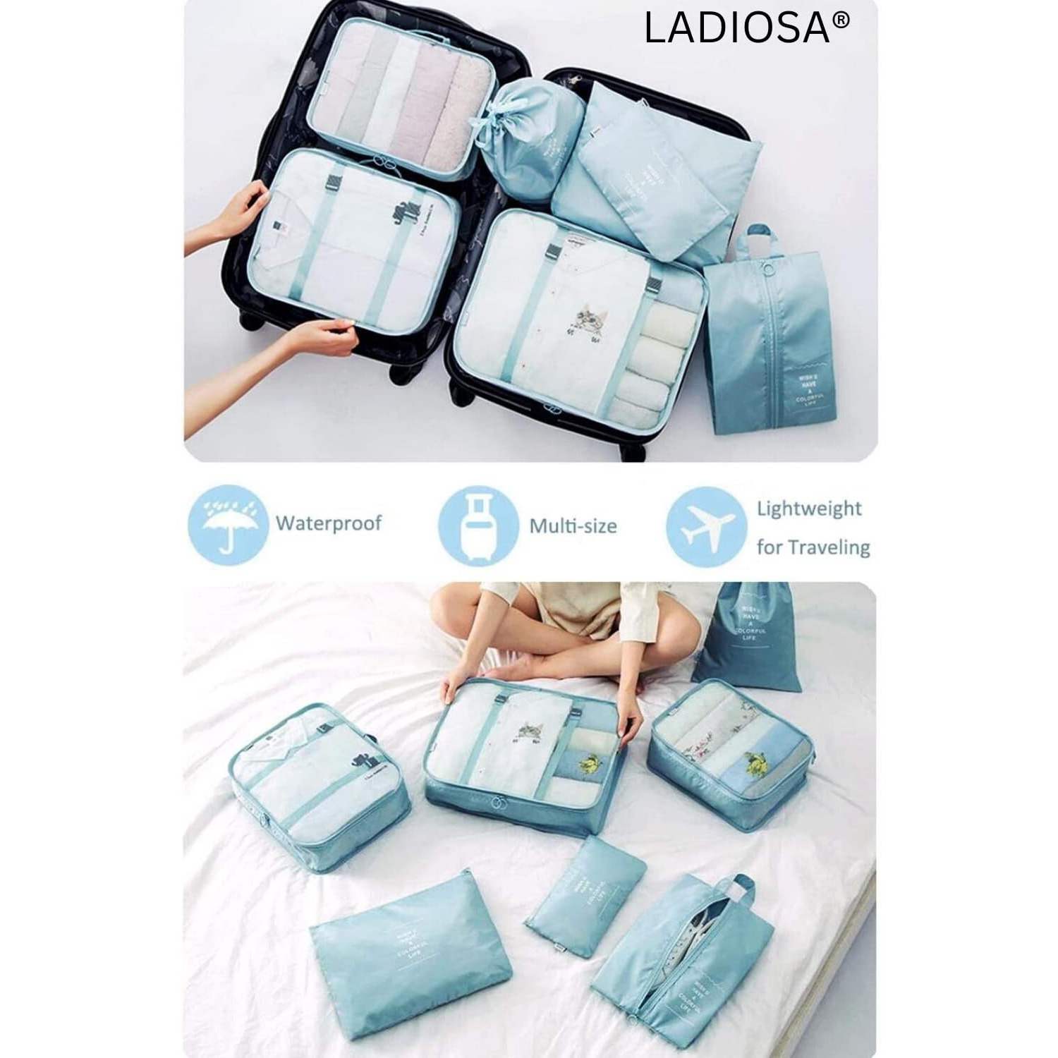 Ladiosa Travel Organizer, Packing Cubes For Travel, Travel Essentials, Packing Cubes, Packing Bags For Clothes, Travel Organizer For Women Travel Organizer, Nylon, 2.8 Cm, 19.2 Cm, Blue