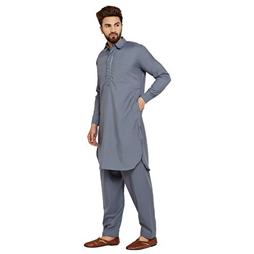 Sojanya (Since 1958, Men's Grey Cotton Blend Pathani Kurta & Salwar Set, Size L