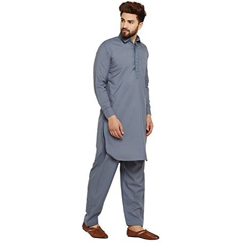 Sojanya (Since 1958, Men's Grey Cotton Blend Pathani Kurta & Salwar Set, Size L