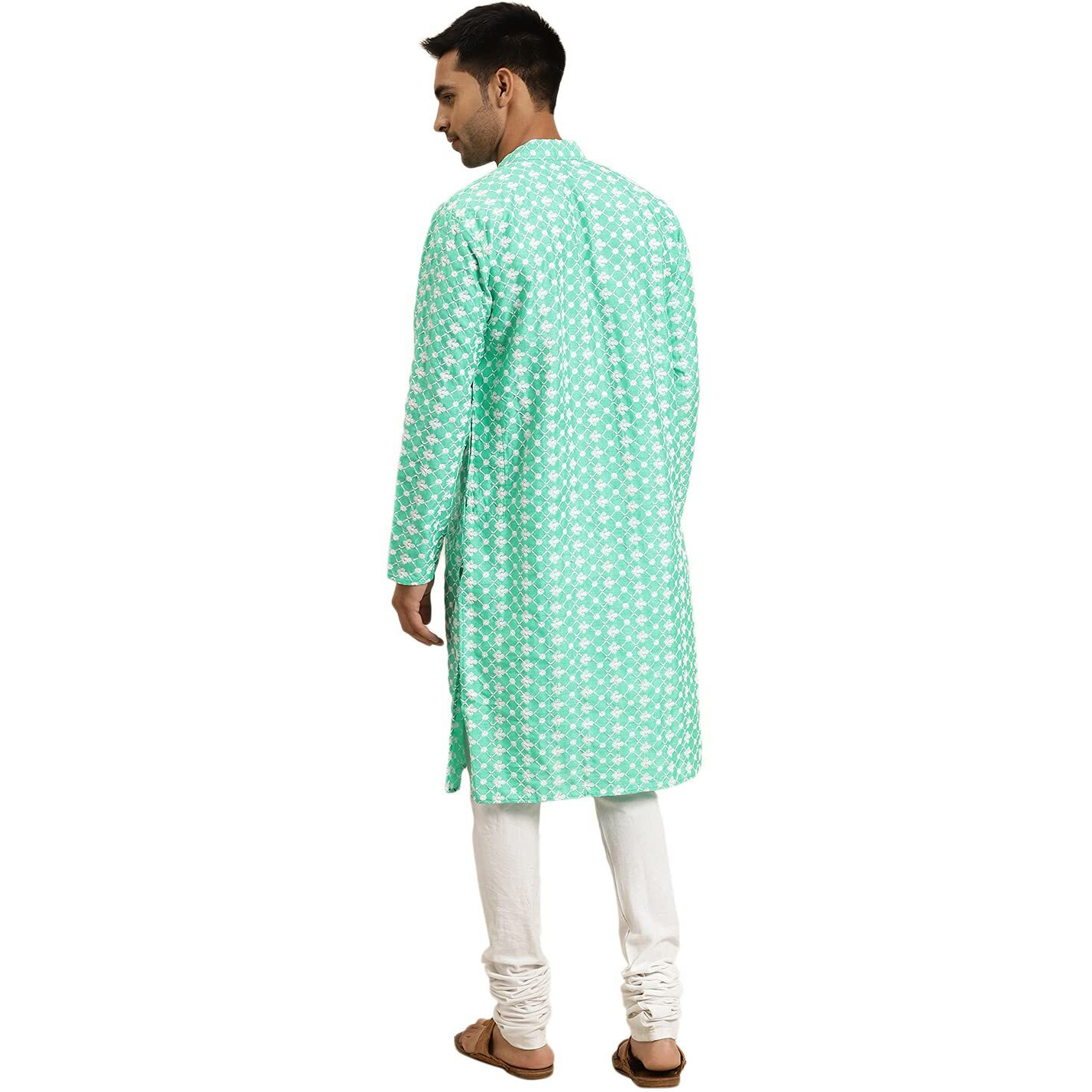 Sojanya (Since 1958, Men's Silk Blend Rama Green Embroidered Only Kurta, Size 36
