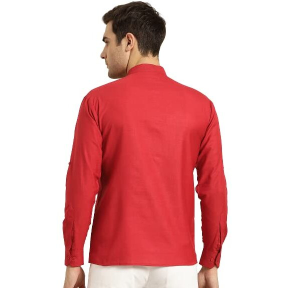 Sojanya (Since 1958, Men's Cotton Red Short Kurta, Size 36