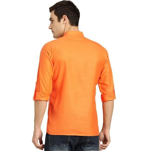 Sojanya (Since 1958, Men's Cotton Orange Short Kurta, Size 44