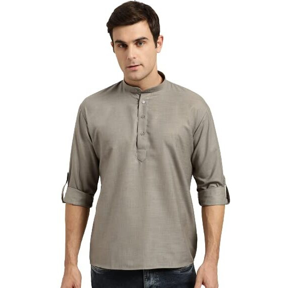 Sojanya (Since 1958, Men's Cotton Grey Short Kurta, Size 36