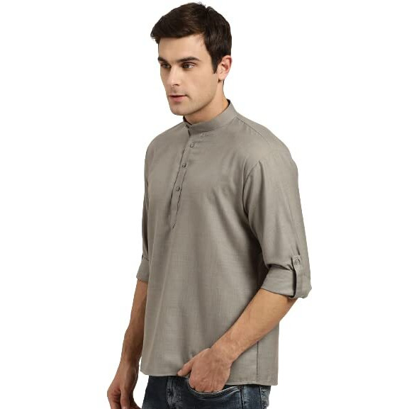 Sojanya (Since 1958, Men's Cotton Grey Short Kurta, Size 36