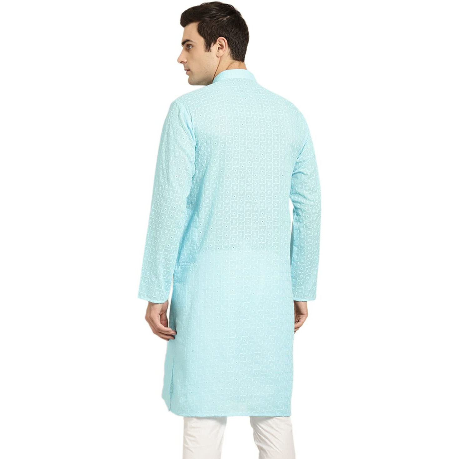 Sojanya (Since 1958, Men's Pure Cotton Sky Blue Embroidered Only Kurta, Size 42