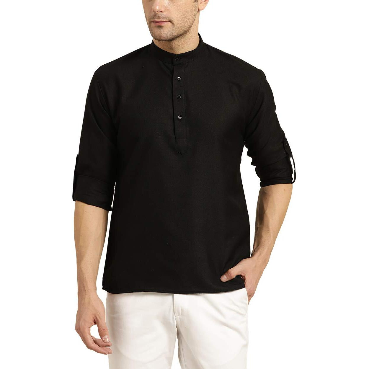 Sojanya (Since 1958, Men's Cotton Black Short Kurta, Size 44