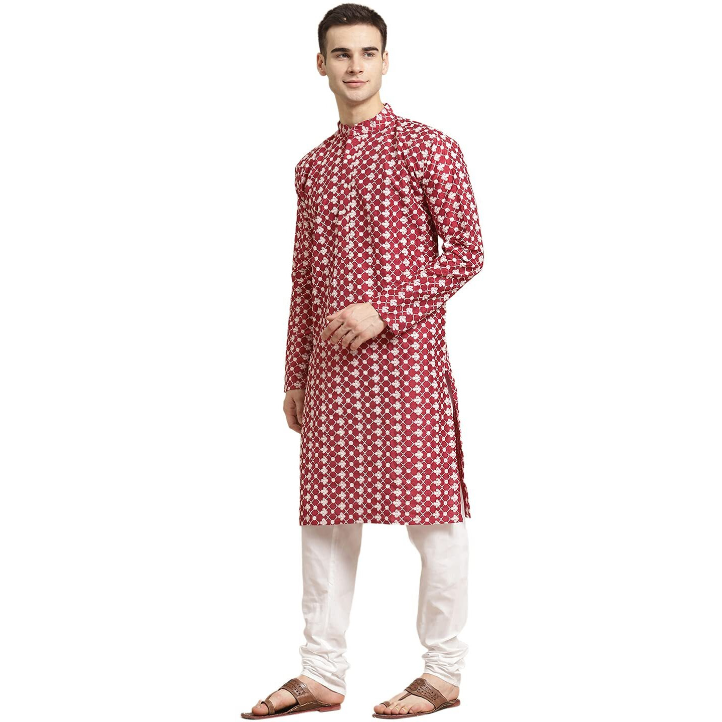 Sojanya (Since 1958, Men's Silk Blend Maroon Embroidered Only Kurta, Size 44