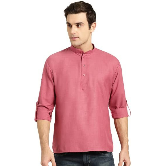 Sojanya (Since 1958, Men's Cotton Dark Coral Short Kurta, Size 40