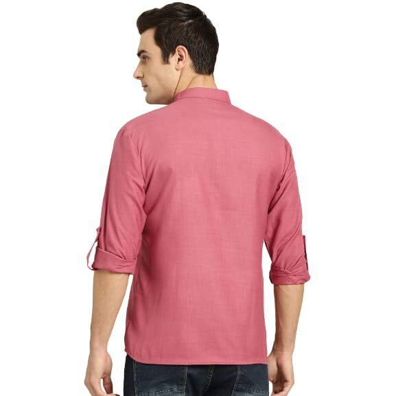 Sojanya (Since 1958, Men's Cotton Dark Coral Short Kurta, Size 40