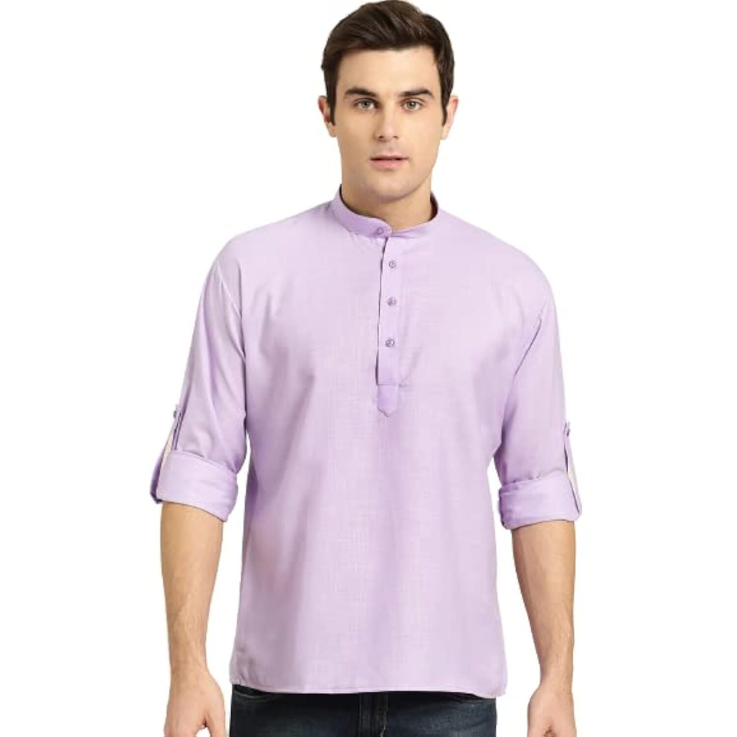Sojanya (Since 1958, Men's Cotton Purple Short Kurta, Size 38