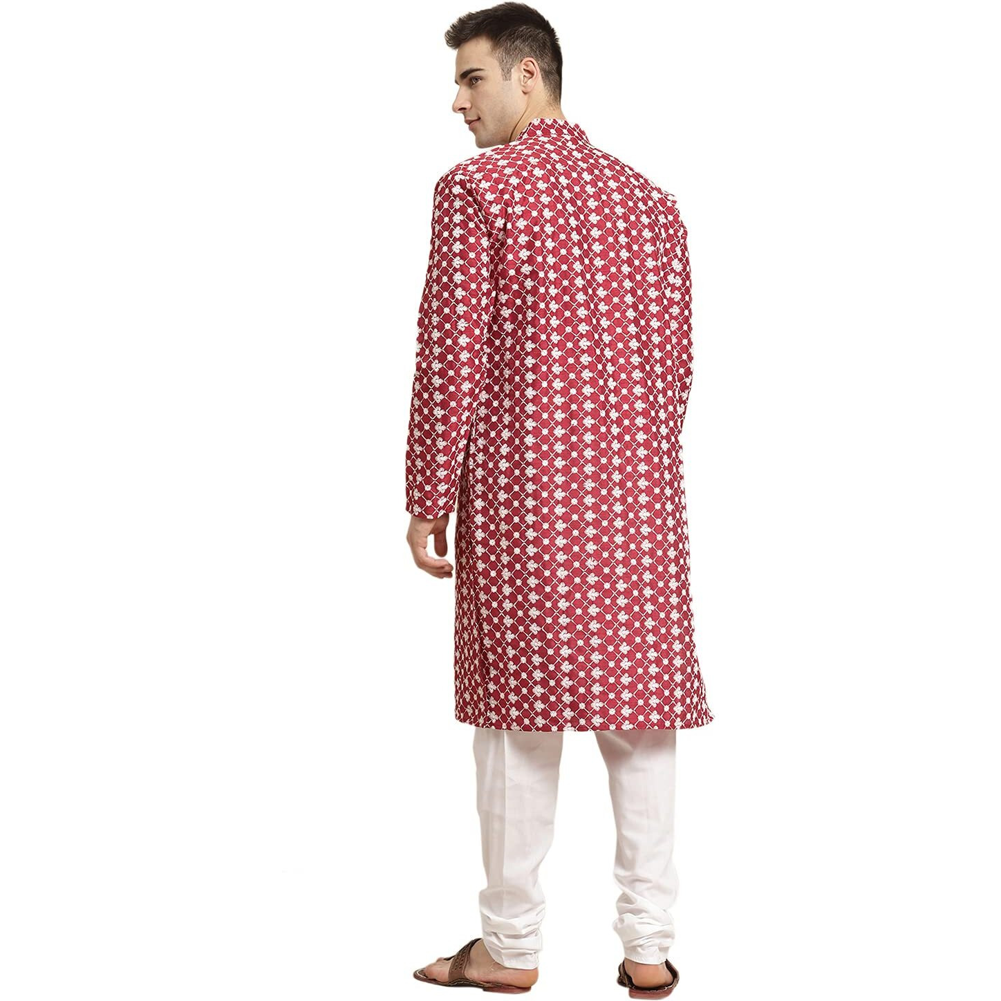 Sojanya (Since 1958, Men's Silk Blend Maroon Embroidered Only Kurta, Size 38