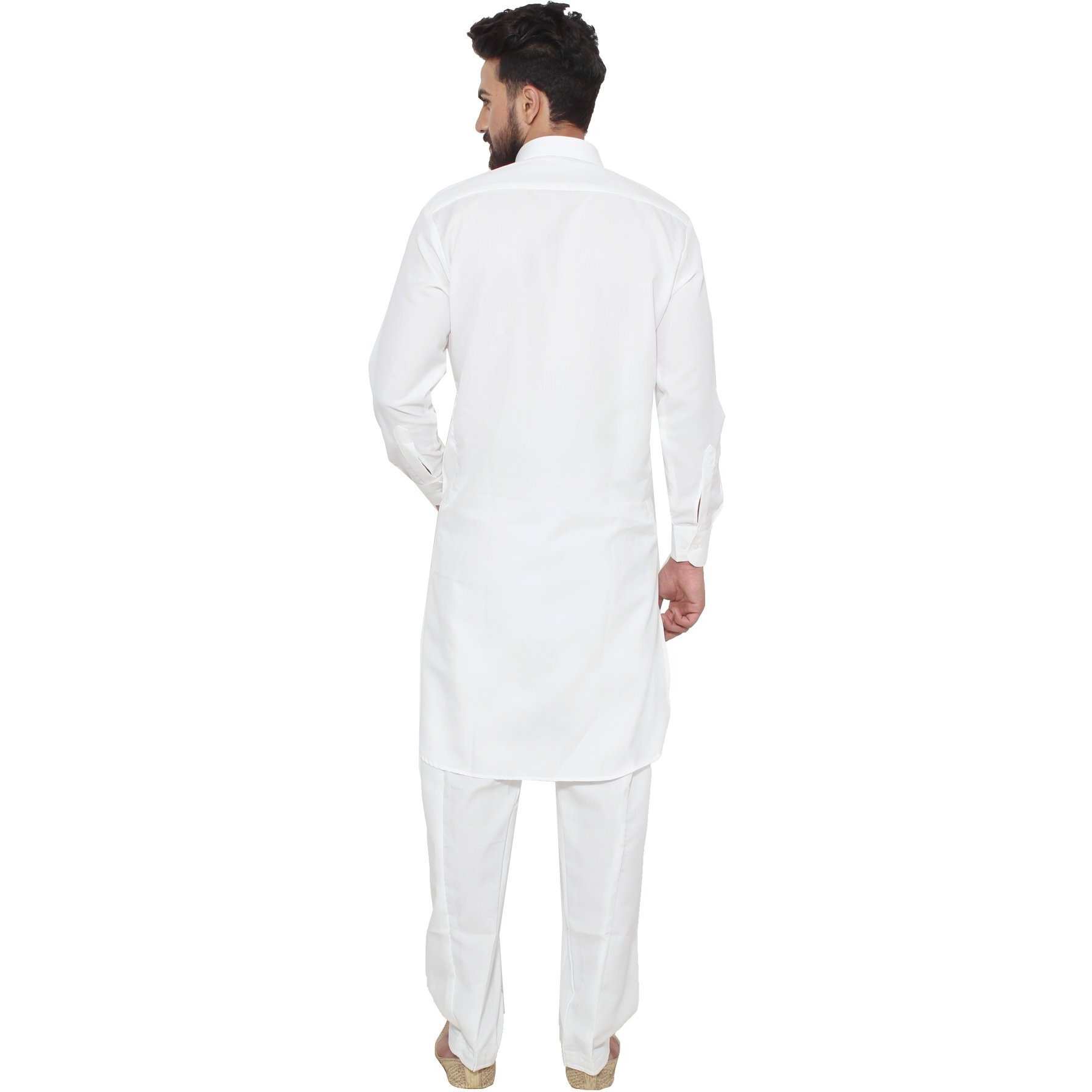 Sojanya (Since 1958, Men's Cream Cotton Blend Pathani Kurta & Salwar Set, Size L