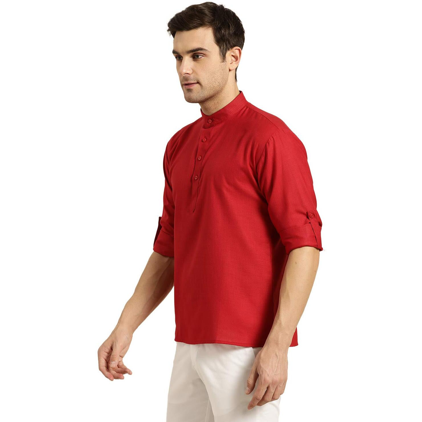 Sojanya (Since 1958, Men's Cotton Red Short Kurta, Size 40