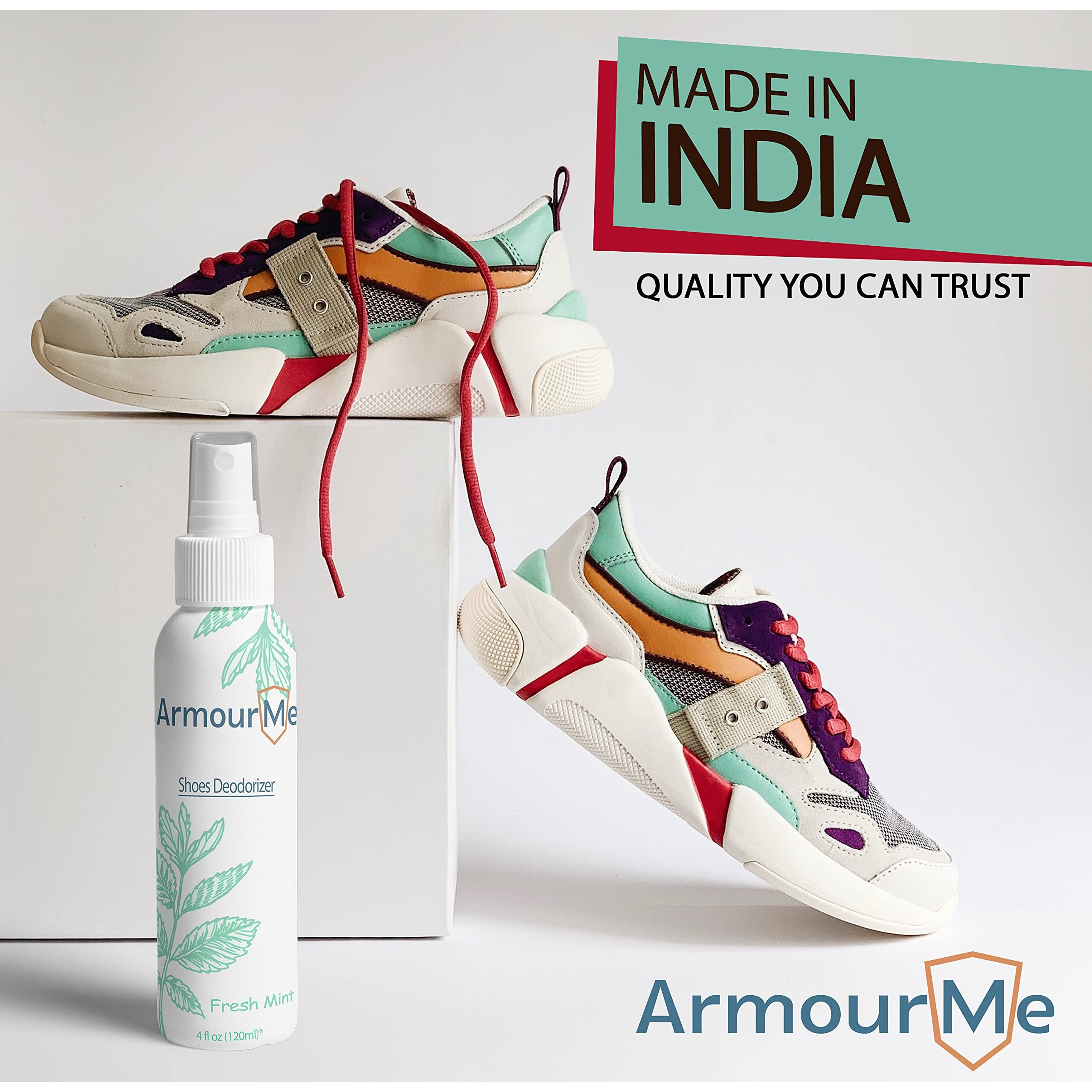 Armourme Shoe Spray | Shoe Deodorizer | Shoe Spray Smell Eliminator For Shoes And Sandal | Men & Women Extra Strength Shoe Odor Eliminator | Socks Deodorize. (Fresh Mint, 100 Ml (Pack Of 1))