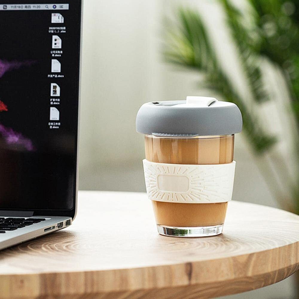 Baskety Reusable Coffee Cup, Sustainable Travel Coffee Mug With Lid And Silicone Sleeve, 350Ml Portable Drinking Cup, Dishwasher And Microwave Safe (White, Pack Of 1)