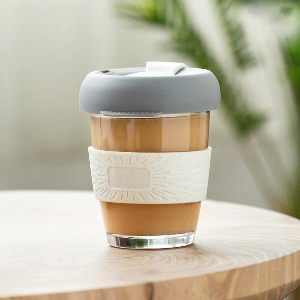 Baskety Reusable Coffee Cup, Sustainable Travel Coffee Mug With Lid And Silicone Sleeve, 350Ml Portable Drinking Cup, Dishwasher And Microwave Safe (White, Pack Of 2)