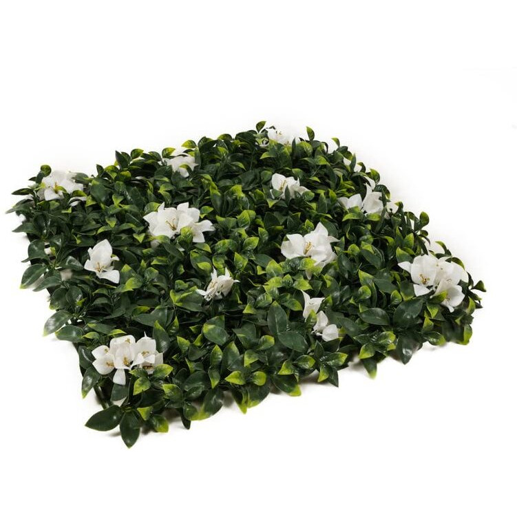 Golden Cart Plastic Artificial Wall Grass For Home Decoration (1 Pc) I Grass Mat For Wall I Vertical Garden Artificial Plants (Green With Large White Flowers, 50Cm X 50Cm X 5Cm, Pack Of 1)