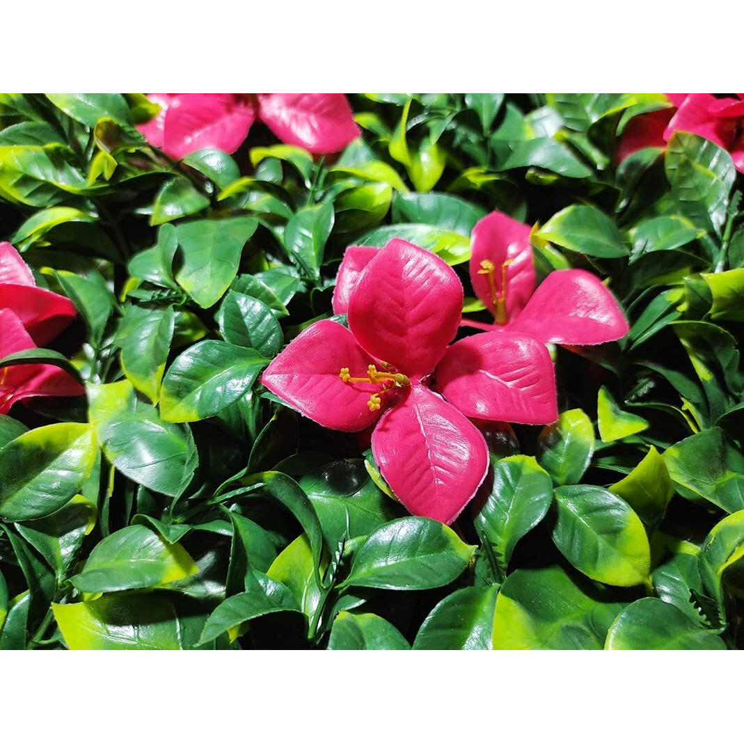 Golden Cart Plastic Artificial Wall Grass For Home Decoration (1 Pc) I Grass Mat For Wall I Vertical Garden Artificial Plants (Lemon Green With Large Red Flowers, 50Cm X 50Cm X 5Cm, Pack Of 1)