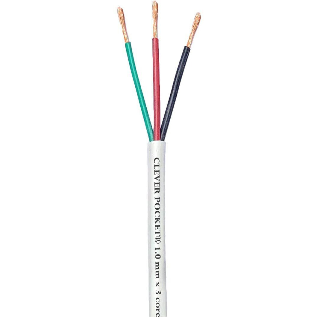 Clever Pocket 1.0 Sq. Mm 3 Core Round Copper Wires & Cables For Home, Domestic & Industrial Electrical Connections  White (5 Meter Long Wire)