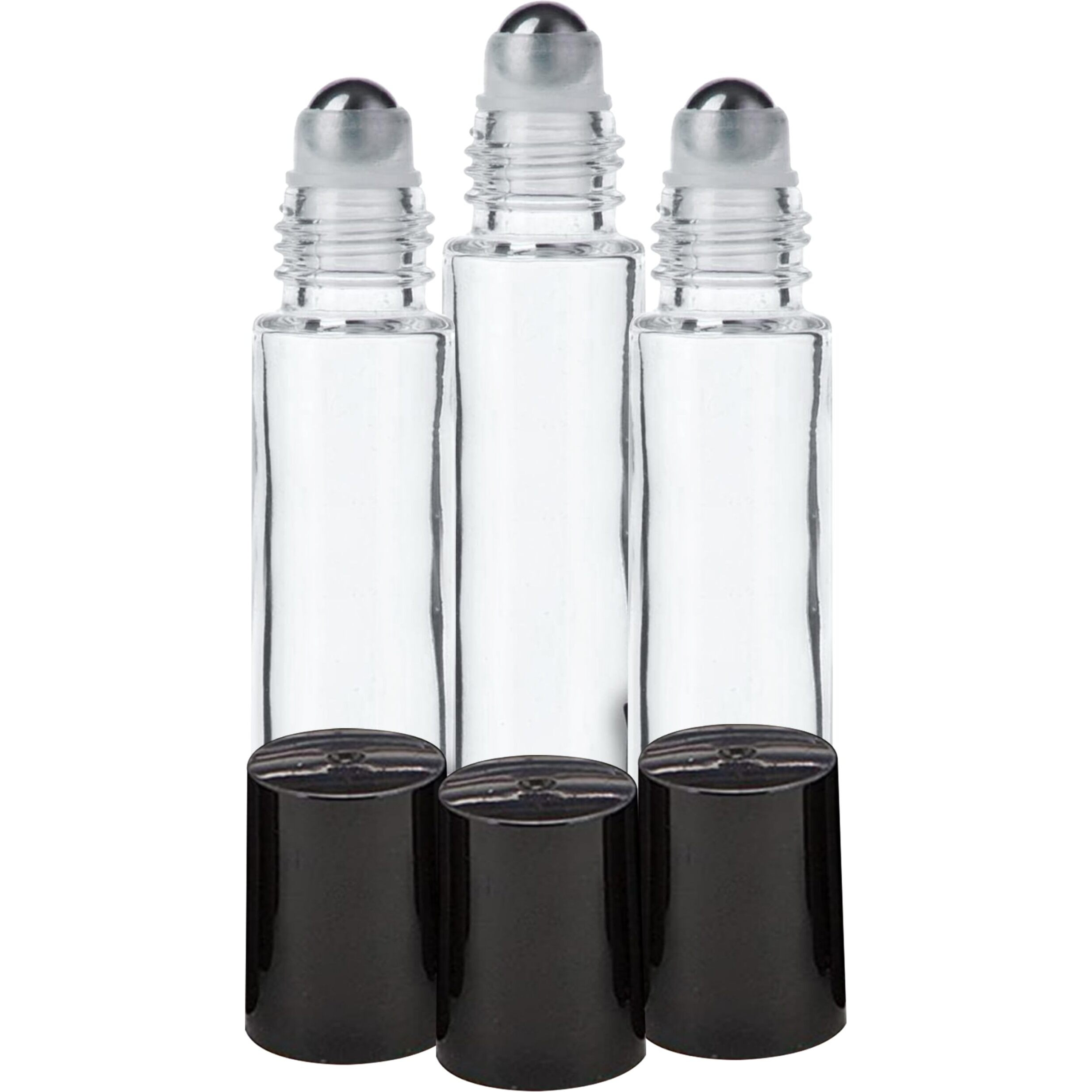 Nsb Herbals Empty Clear/Transparent Glass Roll On Bottles (10 Ml) With Black Cap For Essential Oils, Perfumes, Lip Balms | Refillable & Eco - Friendly Leakproof Bottle (Pack Of 12)