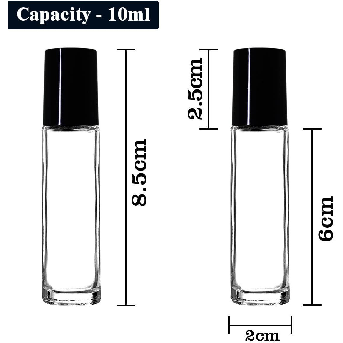 Nsb Herbals Empty Clear/Transparent Glass Roll On Bottles (10 Ml) With Black Cap For Essential Oils, Perfumes, Lip Balms | Refillable & Eco - Friendly Leakproof Bottle (Pack Of 12)
